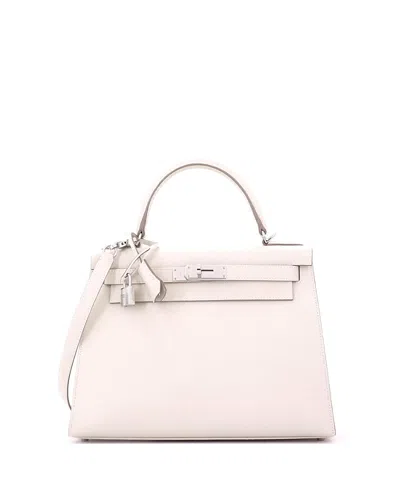 Pre-owned Pre-owned Hermes  Hermes Kelly 28 Handbag Light Epsom With Palladium Hardware In White