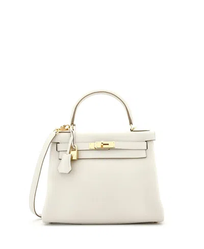 Pre-owned Pre-owned Hermes  Hermes Kelly 28 Handbag Light Togo With Gold Hardware In White