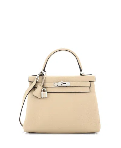 Pre-owned Pre-owned Hermes  Hermes Kelly 28 Handbag Light Togo With Palladium Hardware In Trench