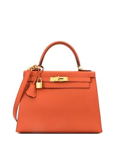 Pre-owned Pre-owned Hermes  Hermes Kelly 28 Handbag Orange Epsom With Gold Hardware In Brown