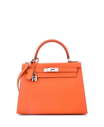 Pre-owned Pre-owned Hermes  Hermes Kelly 28 Handbag Orange Epsom With Palladium Hardware