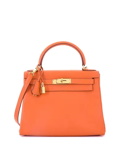 Pre-owned Pre-owned Hermes  Hermes Kelly 28 Handbag Orange Evercolor With Gold Hardware