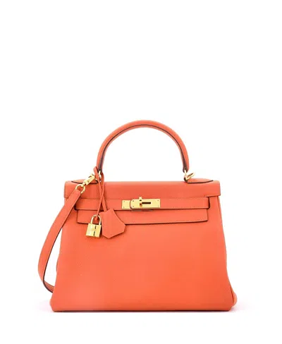Pre-owned Pre-owned Hermes  Hermes Kelly 28 Handbag Orange Togo With Gold Hardware