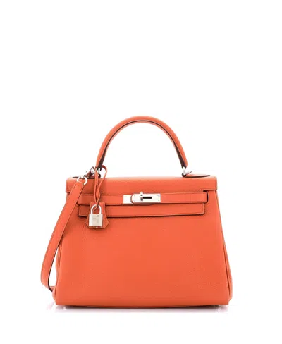Pre-owned Pre-owned Hermes  Hermes Kelly 28 Handbag Orange Togo With Palladium Hardware In Terre Battue