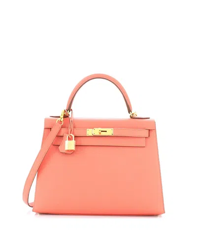 Pre-owned Pre-owned Hermes  Hermes Kelly 28 Handbag Pink Epsom With Gold Hardware In Flamingo