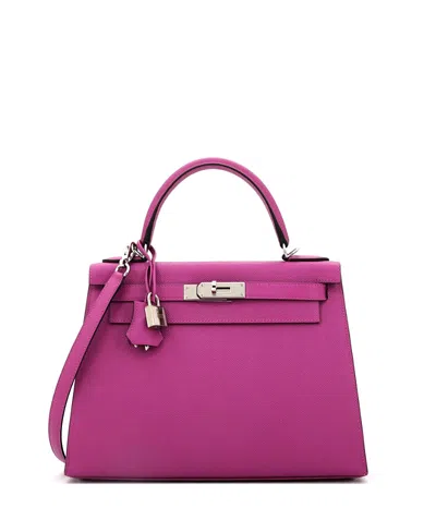 Pre-owned Pre-owned Hermes  Hermes Kelly 28 Handbag Pink Epsom With Palladium Hardware In Purple