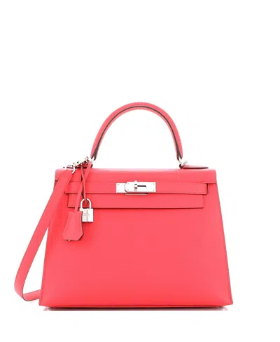 Pre-owned Pre-owned Hermes  Hermes Kelly 28 Handbag Pink Epsom With Palladium Hardware In Framboise