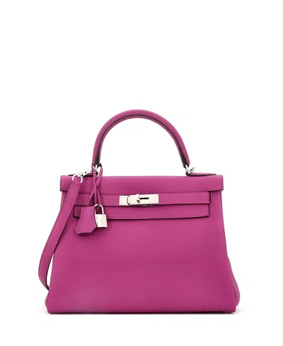 Pre-owned Pre-owned Hermes  Hermes Kelly 28 Handbag Pink Togo With Palladium Hardware In Purple