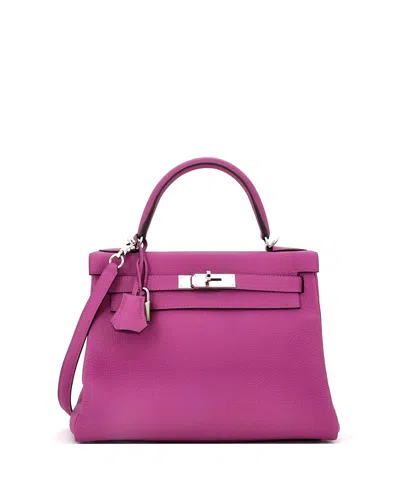 Pre-owned Pre-owned Hermes  Hermes Kelly 28 Handbag Pink Togo With Palladium Hardware In Purple