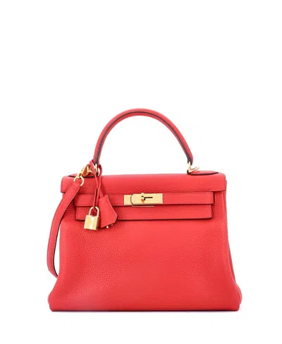 Pre-owned Pre-owned Hermes  Hermes Kelly 28 Handbag Red Clemence With Gold Hardware
