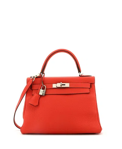 Pre-owned Pre-owned Hermes  Hermes Kelly 28 Handbag Red Clemence With Palladium Hardware