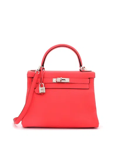 Pre-owned Pre-owned Hermes  Hermes Kelly 28 Handbag Red Clemence With Palladium Hardware In Rouge Pivoine