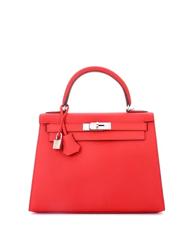 Pre-owned Pre-owned Hermes  Hermes Kelly 28 Handbag Red Epsom With Palladium Hardware