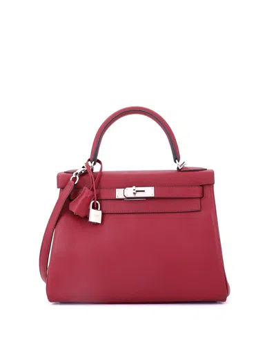 Pre-owned Pre-owned Hermes  Hermes Kelly 28 Handbag Red Evercolor With Palladium Hardware In Burgundy