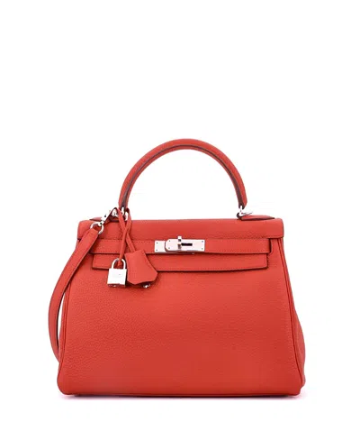 Pre-owned Pre-owned Hermes  Hermes Kelly 28 Handbag Red Togo With Palladium Hardware