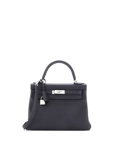 Pre-owned Pre-owned Hermes  Hermes Kelly 28 Handbag Togo With Palladium Hardware In Noir