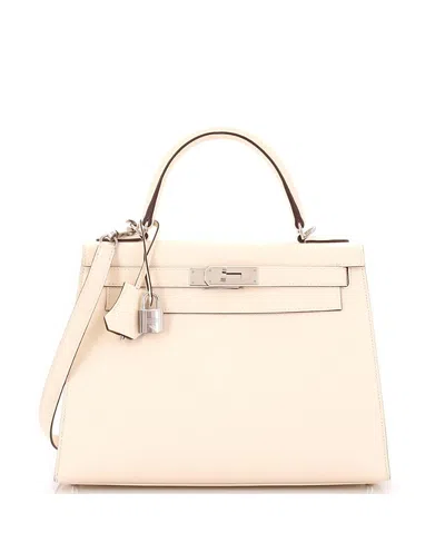 Pre-owned Pre-owned Hermes  Hermes Kelly 28 Handbag Verso Epsom With Palladium Hardware In Verso - Nata/sesame