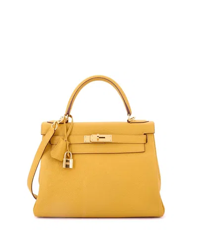 Pre-owned Pre-owned Hermes  Hermes Kelly 28 Handbag Yellow Togo With Gold Hardware