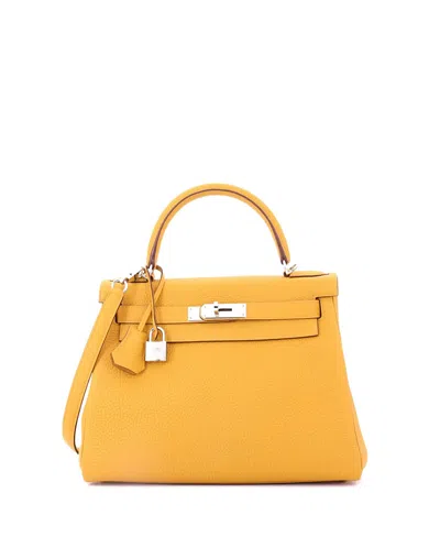 Pre-owned Pre-owned Hermes  Hermes Kelly 28 Handbag Yellow Togo With Palladium Hardware