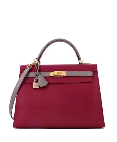 Pre-owned Pre-owned Hermes  Hermes Kelly 32 Handbag Bicolor Epsom With Brushed Gold Hardware