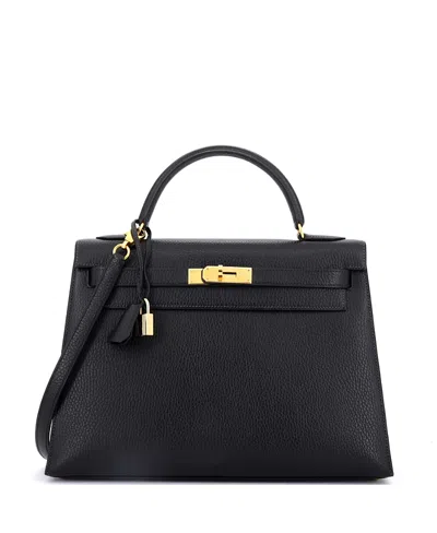 Pre-owned Pre-owned Hermes  Hermes Kelly 32 Handbag Black Ardennes With Gold Hardware In Noir