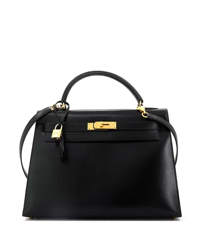 Pre-owned Pre-owned Hermes  Hermes Kelly 32 Handbag Black Box Calf With Gold Hardware