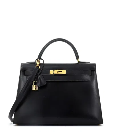 Pre-owned Pre-owned Hermes  Hermes Kelly 32 Handbag Black Box Calf With Gold Hardware