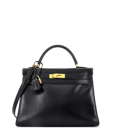 Pre-owned Pre-owned Hermes  Hermes Kelly 32 Handbag Black Box Calf With Gold Hardware