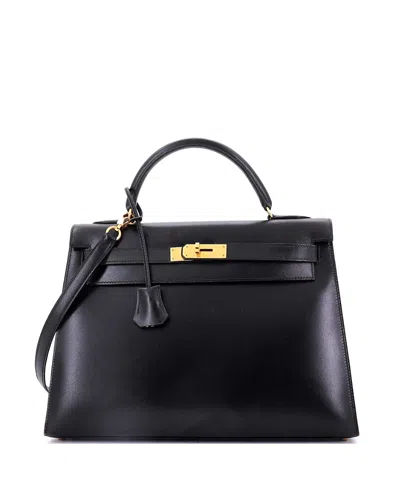 Pre-owned Pre-owned Hermes  Hermes Kelly 32 Handbag Black Box Calf With Gold Hardware