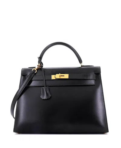 Pre-owned Pre-owned Hermes  Hermes Kelly 32 Handbag Black Box Calf With Gold Hardware