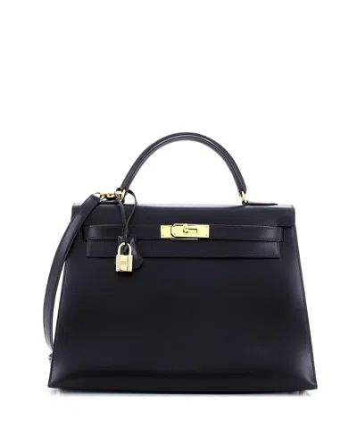 Pre-owned Pre-owned Hermes  Hermes Kelly 32 Handbag Black Box Calf With Gold Hardware In Noir