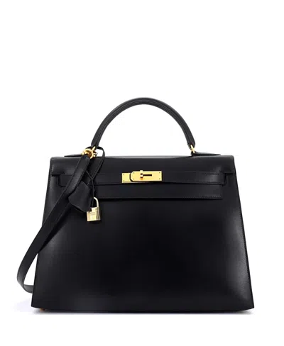 Pre-owned Pre-owned Hermes  Hermes Kelly 32 Handbag Black Box Calf With Gold Hardware In Noir