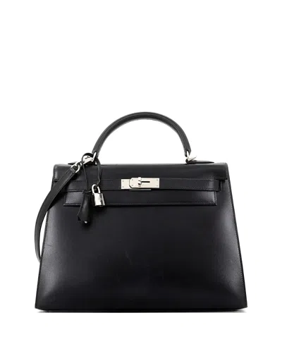 Pre-owned Pre-owned Hermes  Hermes Kelly 32 Handbag Black Box Calf With Palladium Hardware