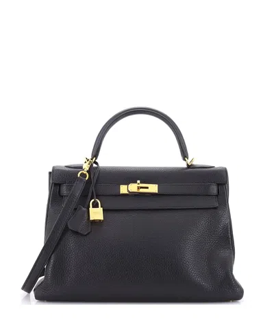 Pre-owned Pre-owned Hermes  Hermes Kelly 32 Handbag Black Clemence With Gold Hardware