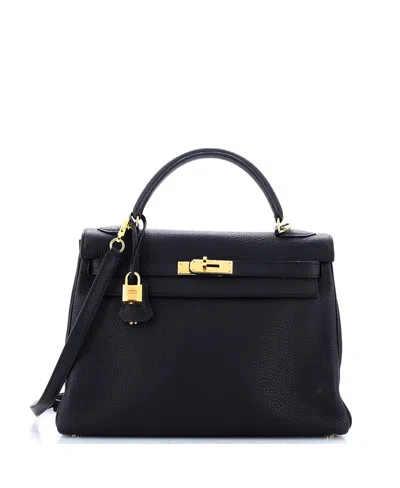 Pre-owned Pre-owned Hermes  Hermes Kelly 32 Handbag Black Clemence With Gold Hardware