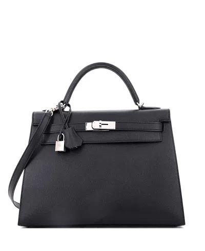 Pre-owned Pre-owned Hermes  Hermes Kelly 32 Handbag Black Epsom With Palladium Hardware