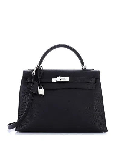 Pre-owned Pre-owned Hermes  Hermes Kelly 32 Handbag Black Togo With Palladium Hardware In Noir