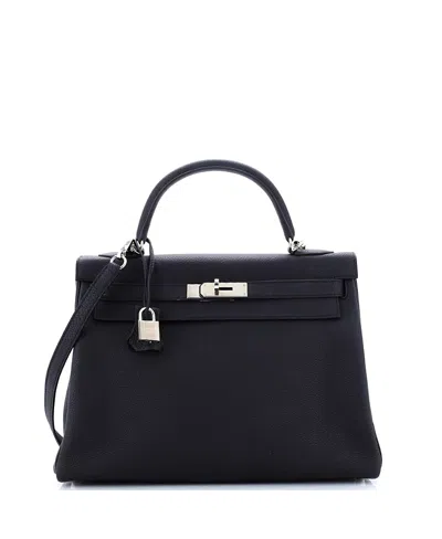 Pre-owned Pre-owned Hermes  Hermes Kelly 32 Handbag Black Togo With Palladium Hardware In Noir