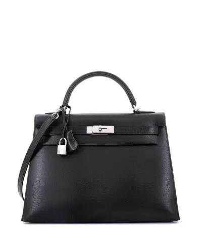 Pre-owned Pre-owned Hermes  Hermes Kelly 32 Handbag Black Veau Grain Lisse With Palladium Hardware