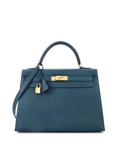 Pre-owned Pre-owned Hermes  Hermes Kelly 32 Handbag Blue Epsom With Gold Hardware