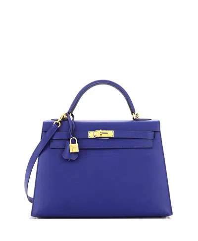 Pre-owned Pre-owned Hermes  Hermes Kelly 32 Handbag Blue Epsom With Gold Hardware In Bleu Electrique