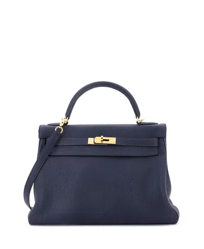 Pre-owned Pre-owned Hermes  Hermes Kelly 32 Handbag Blue Togo With Gold Hardware