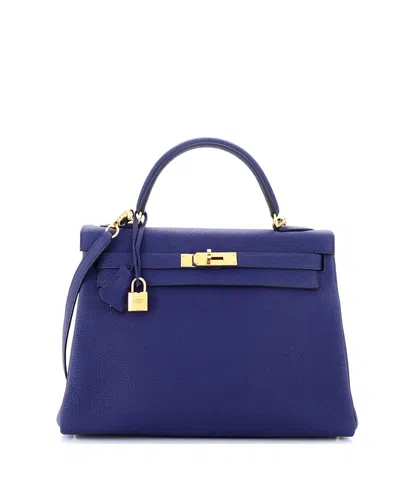Pre-owned Pre-owned Hermes  Hermes Kelly 32 Handbag Blue Togo With Gold Hardware In Bleu Encre