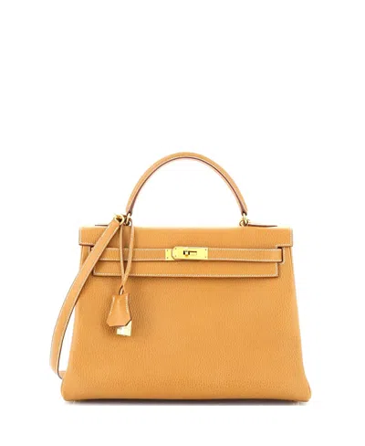 Pre-owned Pre-owned Hermes  Hermes Kelly 32 Handbag Brown Ardennes With Gold Hardware In Natural Sable