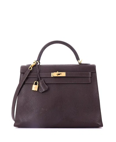 Pre-owned Pre-owned Hermes  Hermes Kelly 32 Handbag Brown Chevre De Coromandel With Gold Hardware