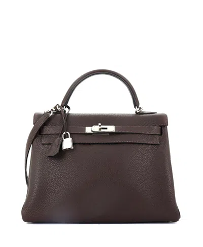Pre-owned Pre-owned Hermes  Hermes Kelly 32 Handbag Brown Clemence With Palladium Hardware