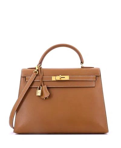 Pre-owned Pre-owned Hermes  Hermes Kelly 32 Handbag Brown Courchevel With Gold Hardware