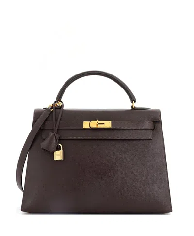 Pre-owned Pre-owned Hermes  Hermes Kelly 32 Handbag Brown Courchevel With Gold Hardware In Ebene