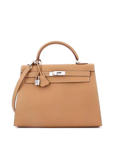 Pre-owned Pre-owned Hermes  Hermes Kelly 32 Handbag Brown Epsom With Palladium Hardware