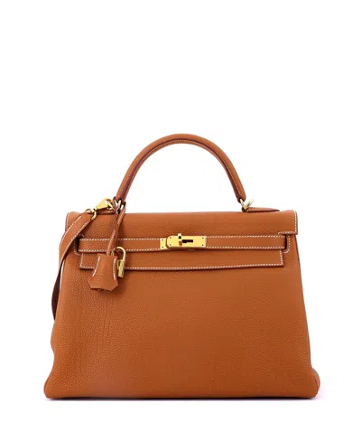 Pre-owned Pre-owned Hermes  Hermes Kelly 32 Handbag Brown Togo With Gold Hardware